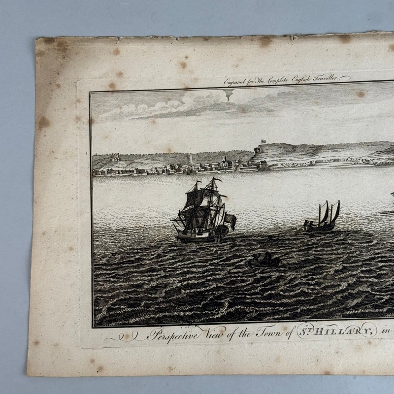 Antique c1790 St Hilary Jersey Copperplate Engraving Laid Paper Maritime View gallery