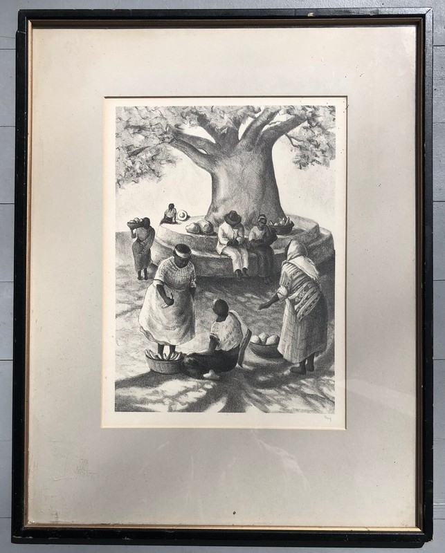 EDITH BRY pencil signed Lithograph titled PALIN Mexican family mat frame FINE