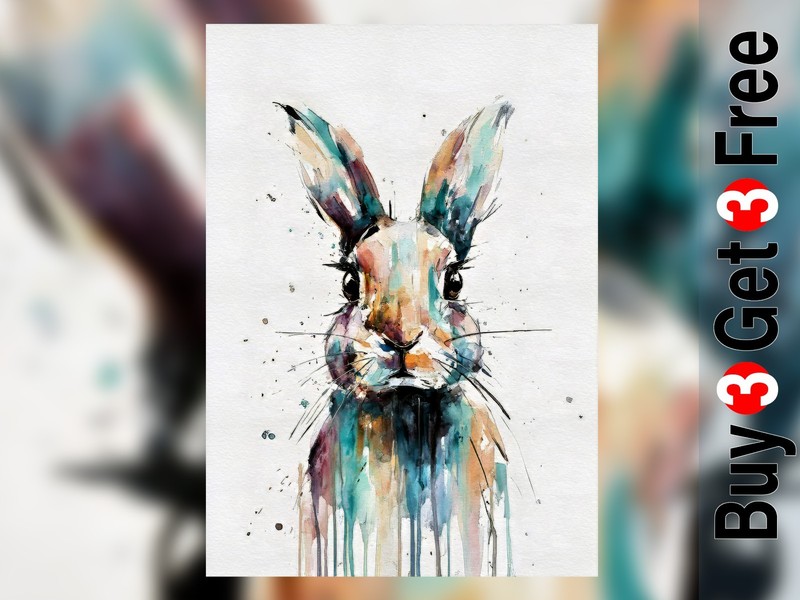 Expressive Watercolor Rabbit 5″x7″ Print on Matte Paper | Colourful Art