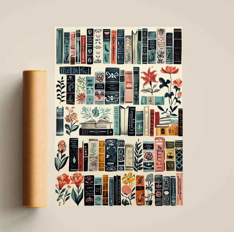 Books Vinatge Retro Libarary Wall Art Paper Print Framed or Picture Poster Decor