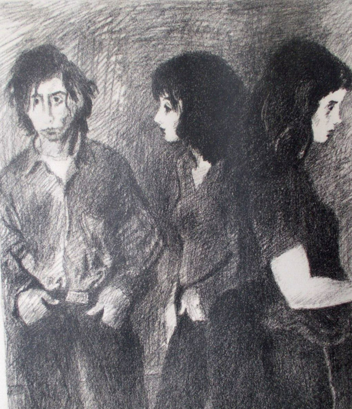 Great 1970 Raphael Soyer Original Pencil Signed Lithograph "Flower Children" gallery