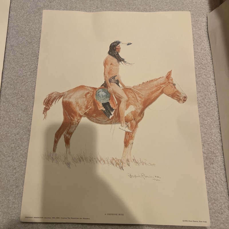 VINTAGE FREDERIC REMINGTON "BUCKSKINS" 1956 SET OF 5 ORIGINAL COLOR PRINTS gallery