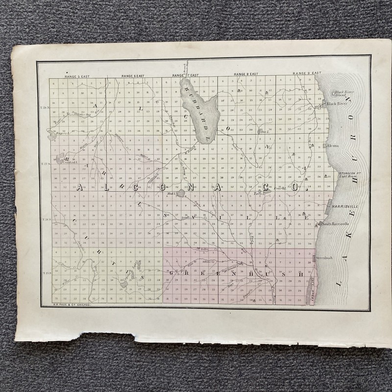 Alcona County Map 1883 Art Sketch Print Unframed 13″x10″ Mich Original Antique