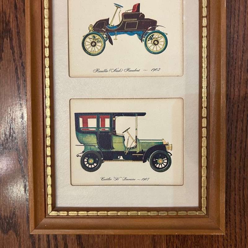 Vtg Lambert framed print set 1900s antique cars Cadillac Oldsmobile Rambler USA gallery