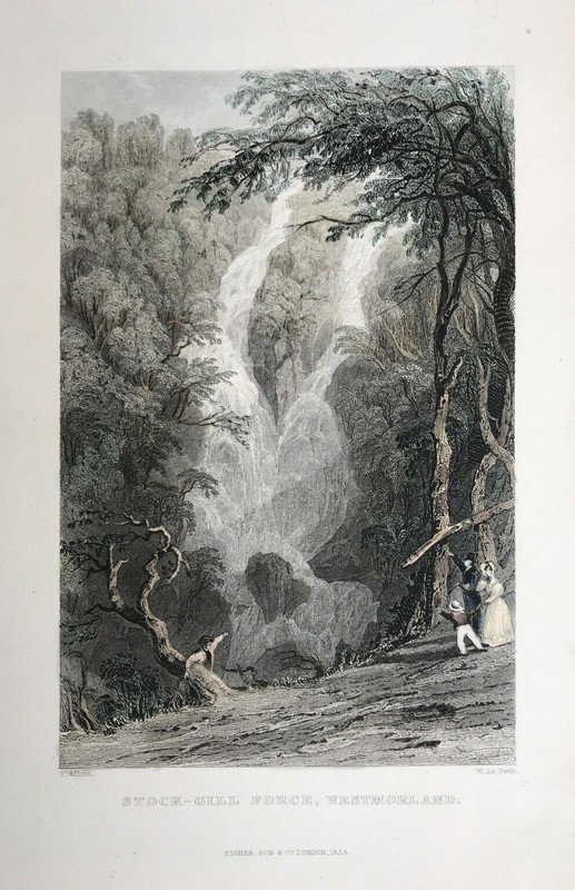 1833 Antique Print; Stockghyll Force, Cumbria after Thomas Allom