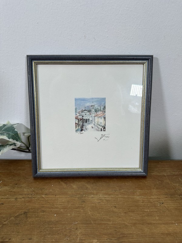 Vintage Small Limited Number Print of Italy in Blue Wood Frame 18.5cm gallery