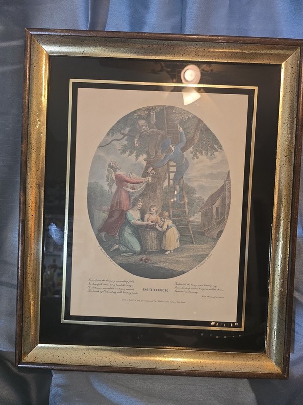 Antique Framed 1793 " October" Stiple Engraving By F. Bartdoza After W. Hamilton