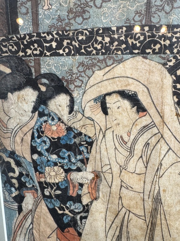 Antique Utagawa Kuniyoshi Bride Changing Clothes Woodblock Print Framed VG 18x14 gallery