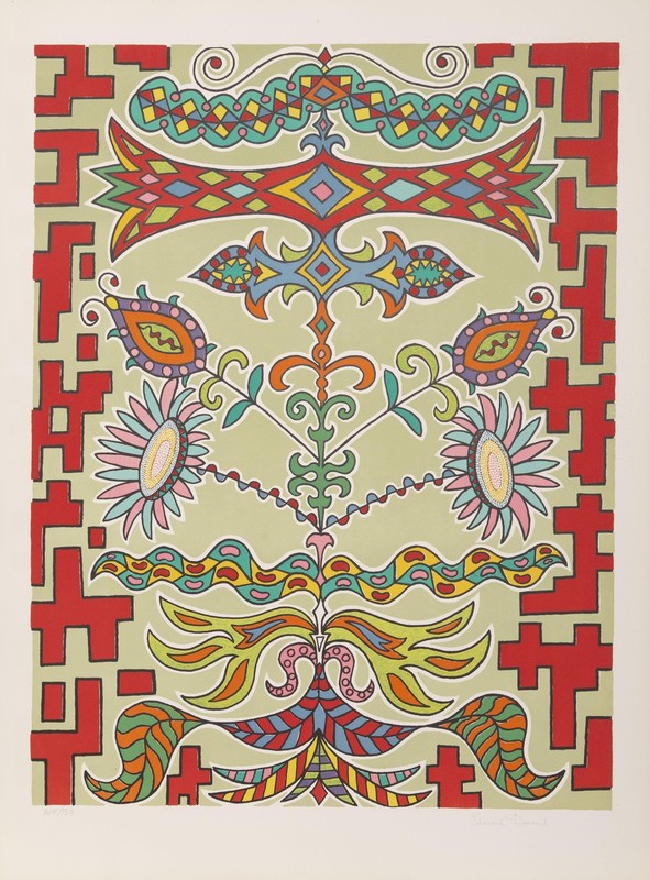 Édouard Dermit, Flowers on Pattern, Screenprint, signed and numbered in pencil
