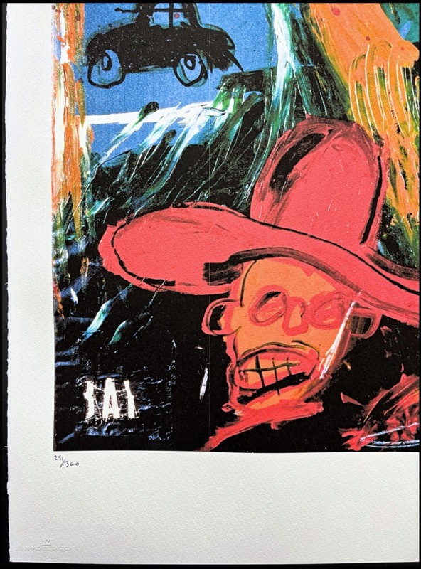 JEAN-MICHEL BASQUIAT - Man with car and aeroplane - signed, 251/300, 50x70cm gallery