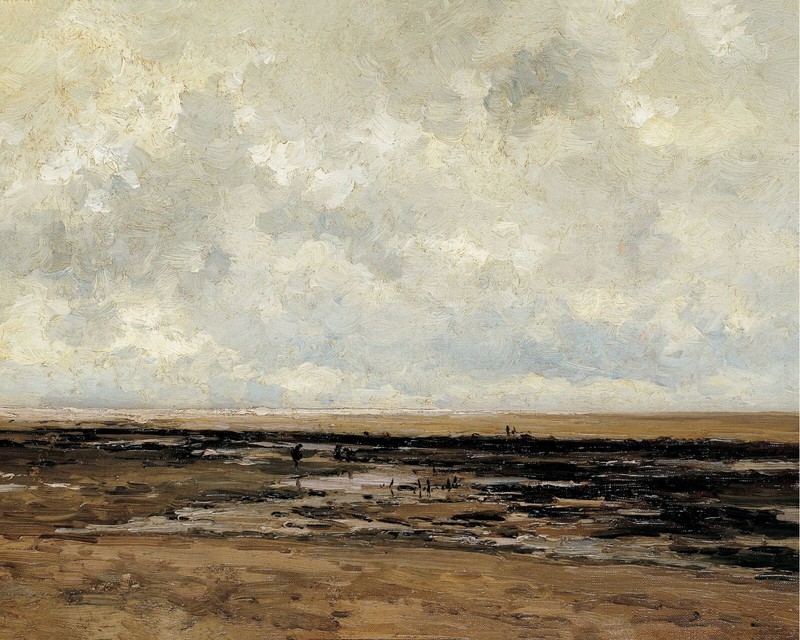 1800s Neutral Beach Landscape Painting Giclee Print on Fine Art Paper