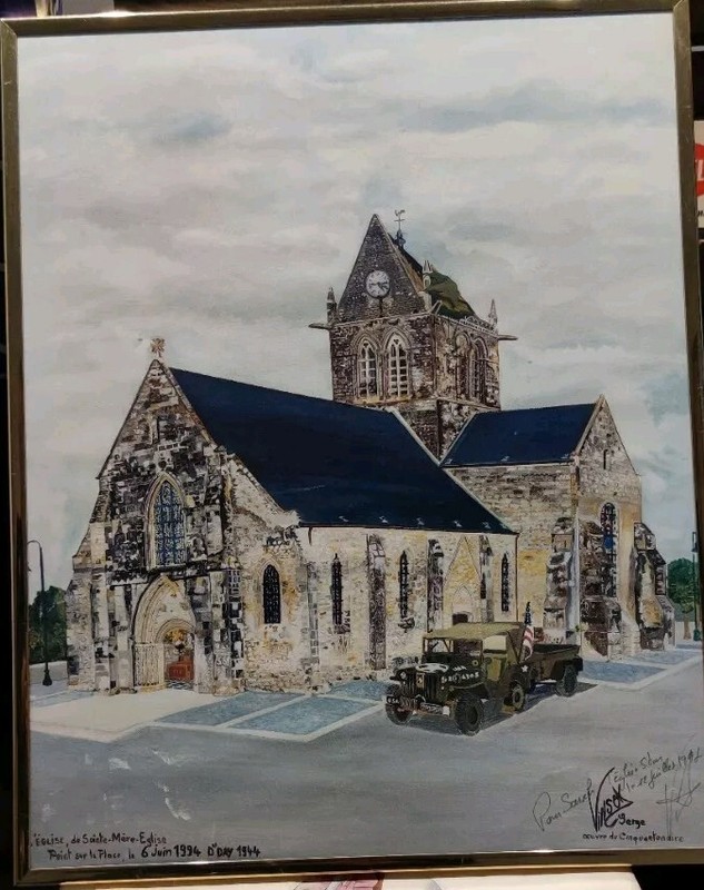 D-Day 50th Anniversary Art Print Sainte Mere Eglise US 82nd Airborne Normandy