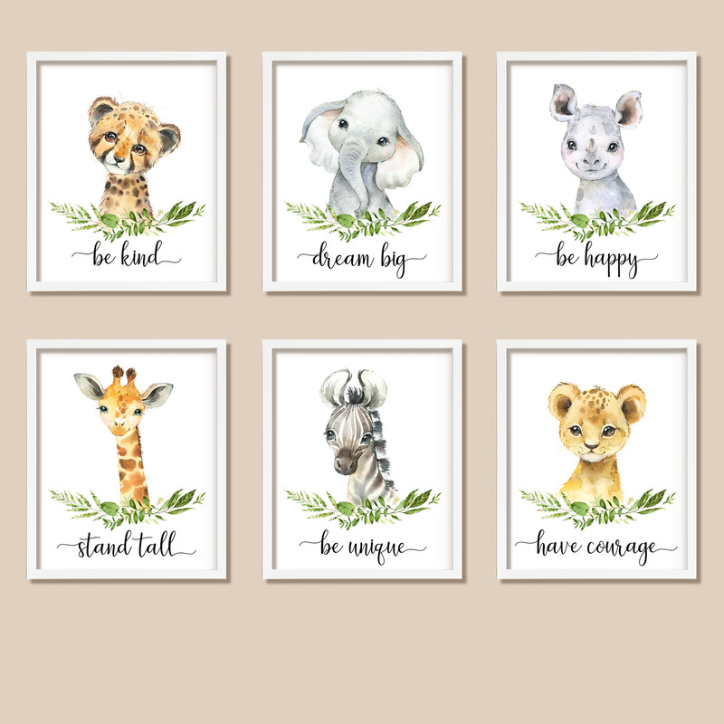 Safari Animal Baby Nursery Prints Set Children Poster Wall Art A4 A3