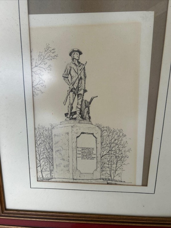Vintage R E Kennedy Art Print «Minute Man Statue» Concord MA – Clark M Goff