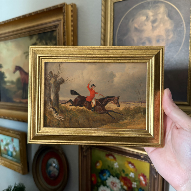 Vintage Inspired Man riding a Horse fox hunt scene Art Print gallery wall Vintag