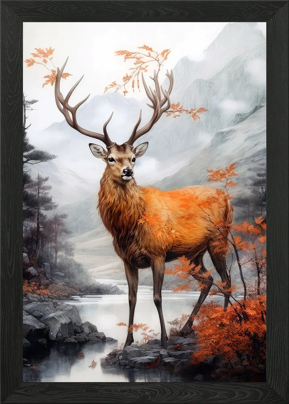 Deer animal art Framed Wall Art Poster Canvas Print Picture