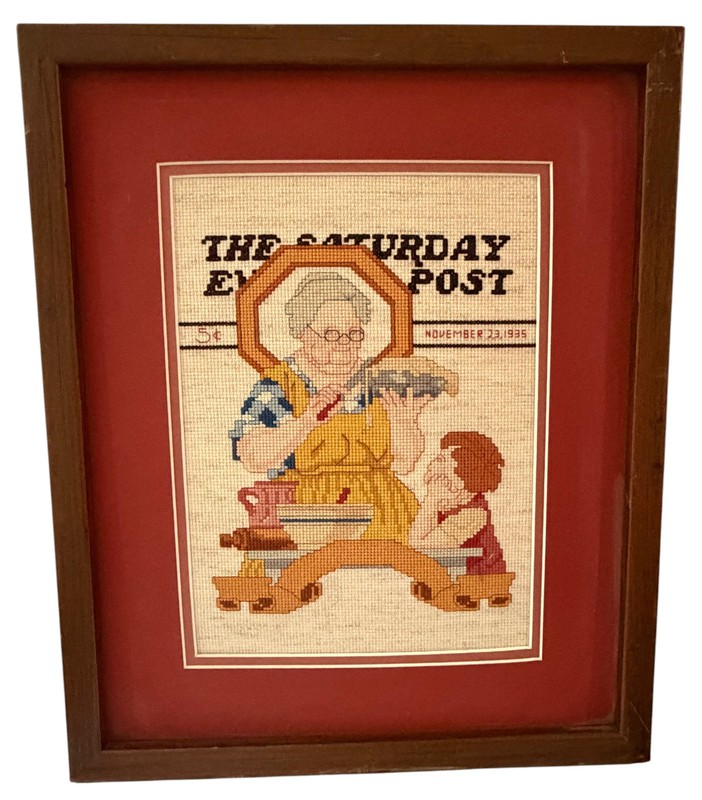 Saturday Evening Post Framed Hand-Stitched Needlepoint»Baking» Size: 15″ X 12″