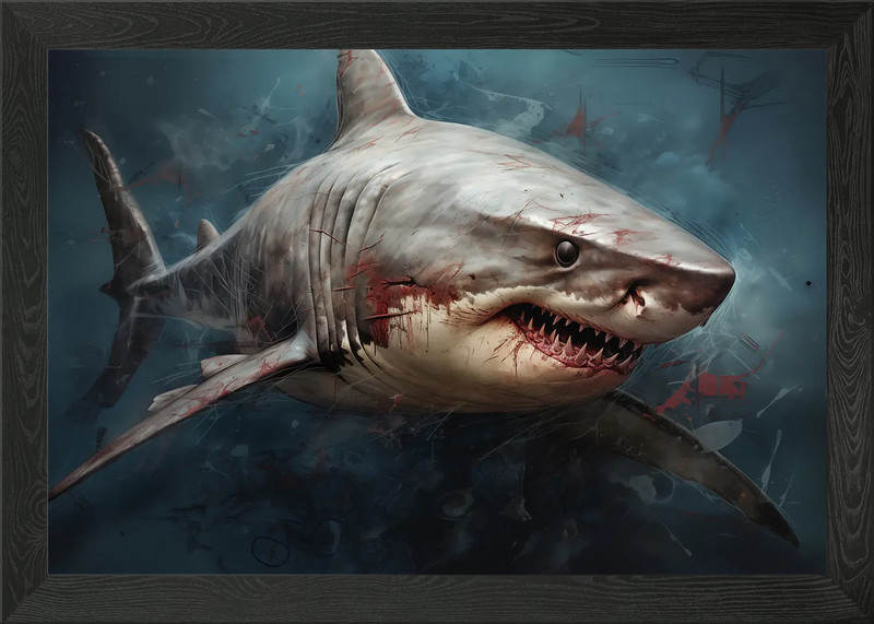 Great White Shark Fish art Framed Wall Art Poster Canvas Print Picture