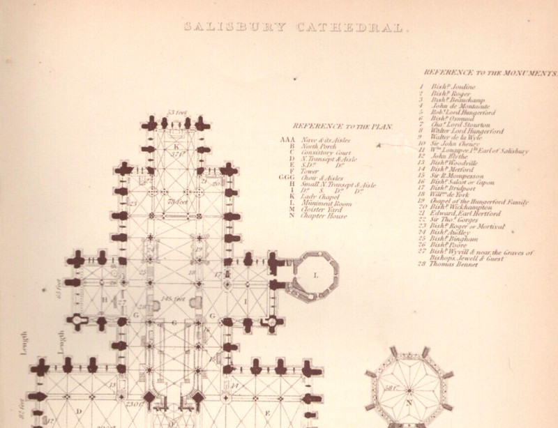 Antique Engraving 1895 Salisbury Cathedral Schematic Plan Color Plate gallery