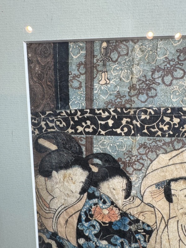 Antique Utagawa Kuniyoshi Bride Changing Clothes Woodblock Print Framed VG 18x14 gallery