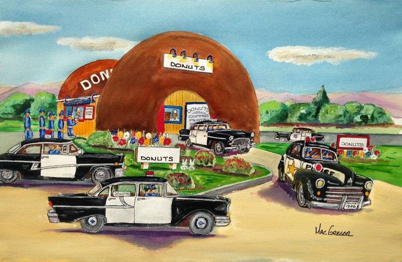 Police art print – Personalized Cops & Donuts – Coffee donut shop policeman cop