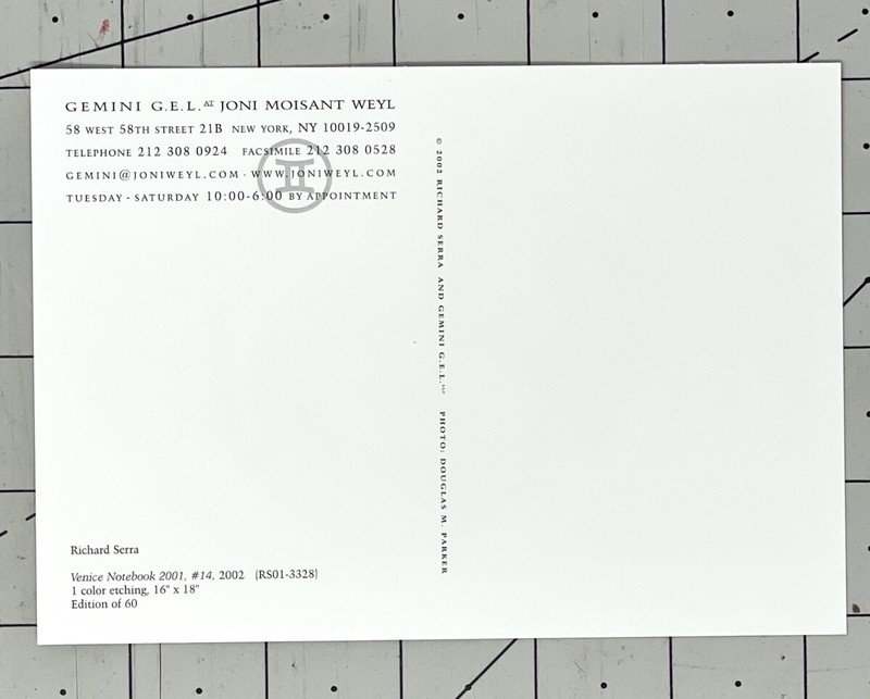 Richard Serra “Venice Notebook 2001” Art Print Card 2024 Gemini Gallery gallery