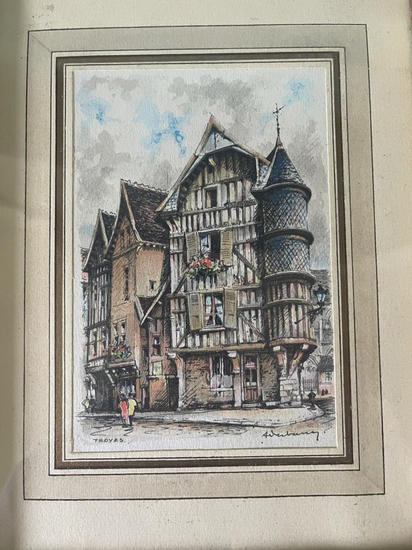 Two framed vintage architectural prints France Strasbourg And Troyes 8.5x10.75” gallery