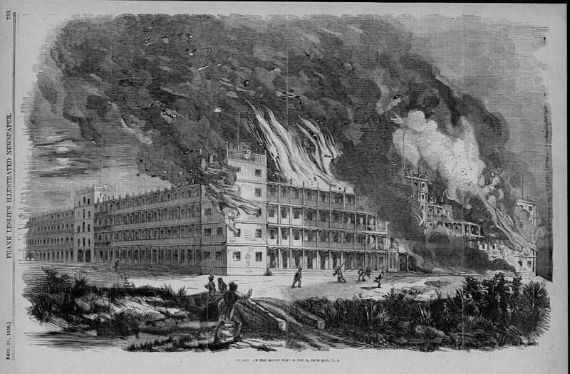 FIRE DESTRUCTION BURNING OF THE MOUNT VERNON HOTEL AT CAPE MAY HISTORY DISASTER