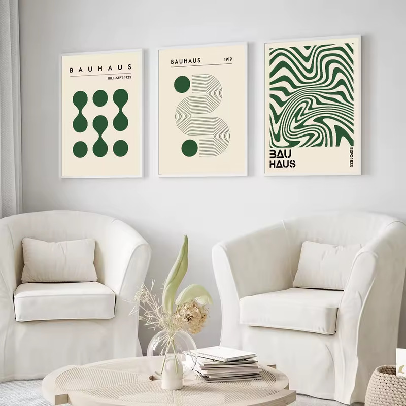 Set of 3 Bauhaus Art Canvas Print Abstract Geometric Minimalist 20×30  30x40 cm gallery