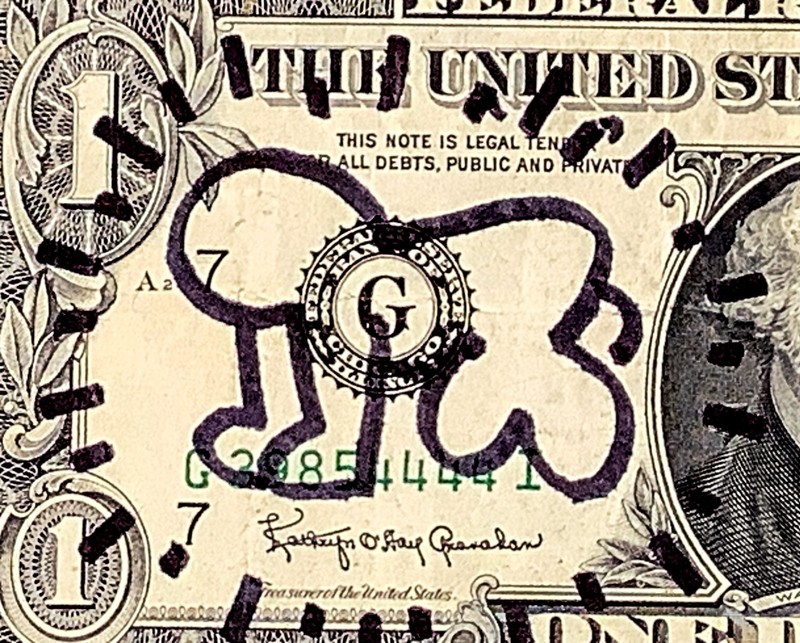 Hand signed - Keith Haring - Doodled $1 Authentic United States Bank Note gallery