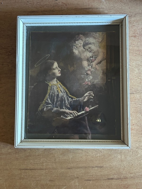 St Cecelia Framed Color Print Playing Organ Angels Patron Saint Musician Vintage