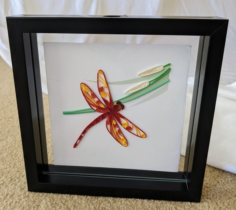 Contemporary Square Framed Quilling Paper Art Of Dragonfly Handcrafted gallery