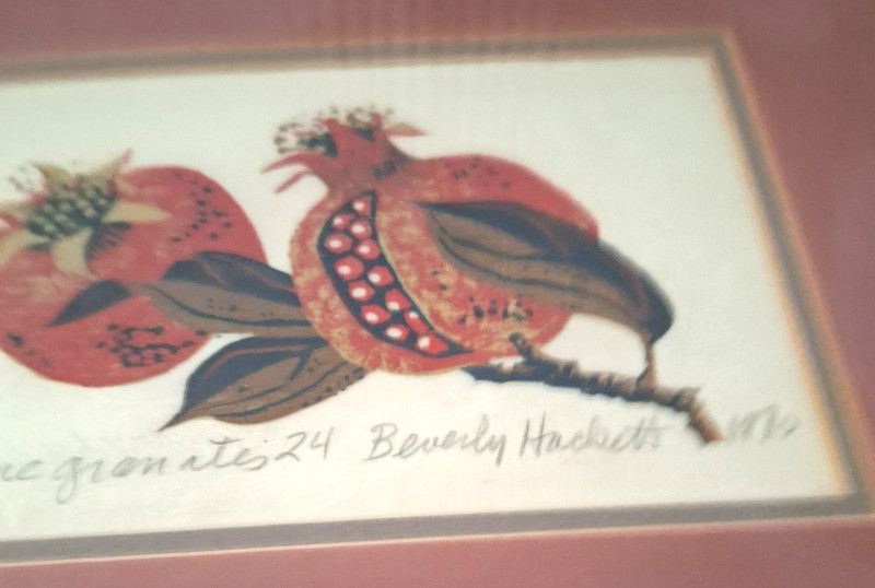 MCM Beverly Hackett Signed Block Print matted & framed "Pomegranates 24" 1970 gallery