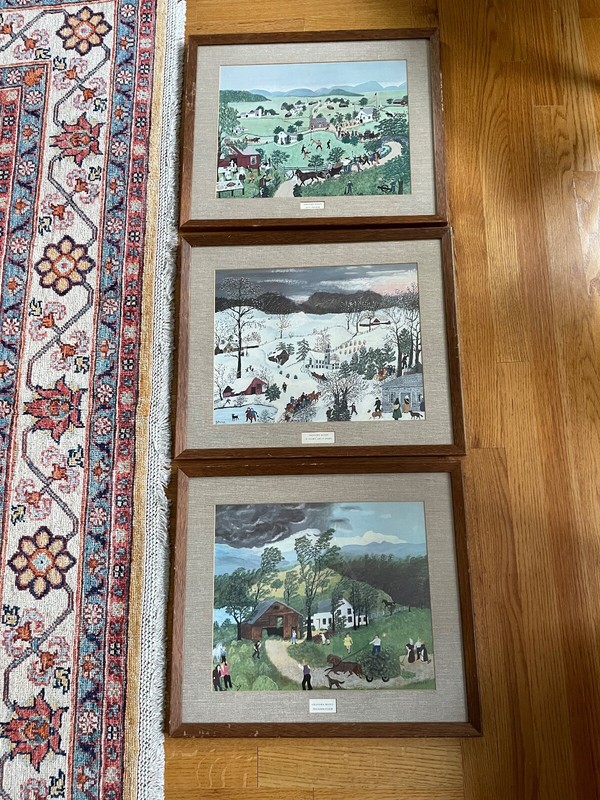 Vintage Grandma Moses lithographic framed folk art prints – set of 3