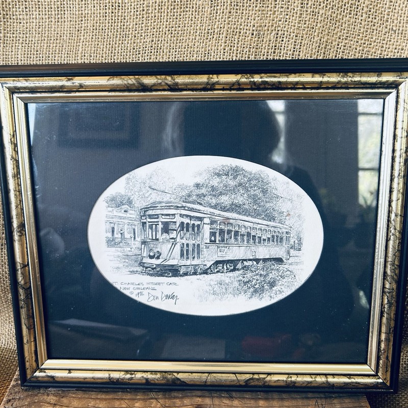 New Orleans set 3 Vintage Pencil art Framed Black/Gold see pics