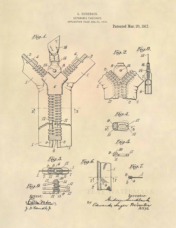 Vintage Zipper Official US Patent Art Print- Antique Sewing Boutique – 717