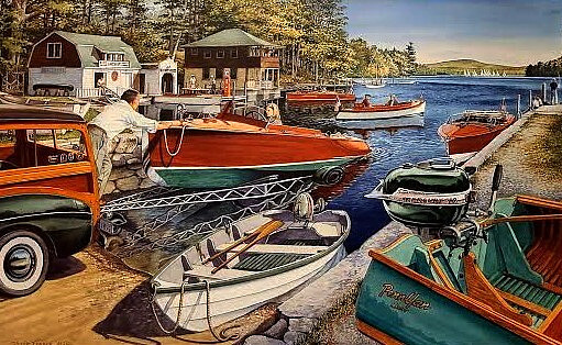 NEW 2001 Antique & Classic Boat Show Signed Print – Chris Craft, Penn Yan, Lyman