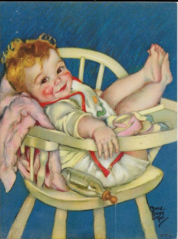 Maud Tousy Fangel, Baby Highchair Bottle Shoes 7.75″x4.75″ Print VTG FREE SHIP