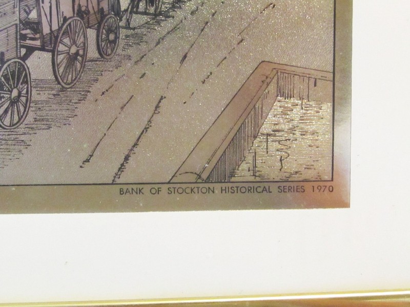 Vintage Set of 3 Bank of Stockton Historical Series 1970 Gold Foil Art Prints gallery