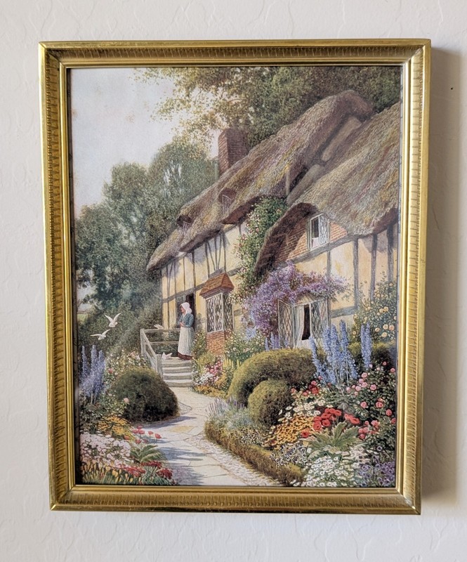 Vintage Print "Anne Hathaway's Cottage" by Arthur Claude Strachan In Gold Frame