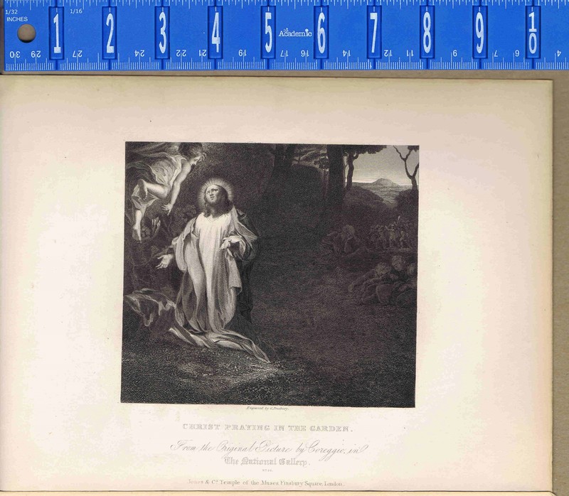 CHRIST PRAYING IN THE GARDEN by Coreggio- 1832 Engraved Print Plus BONUS Page