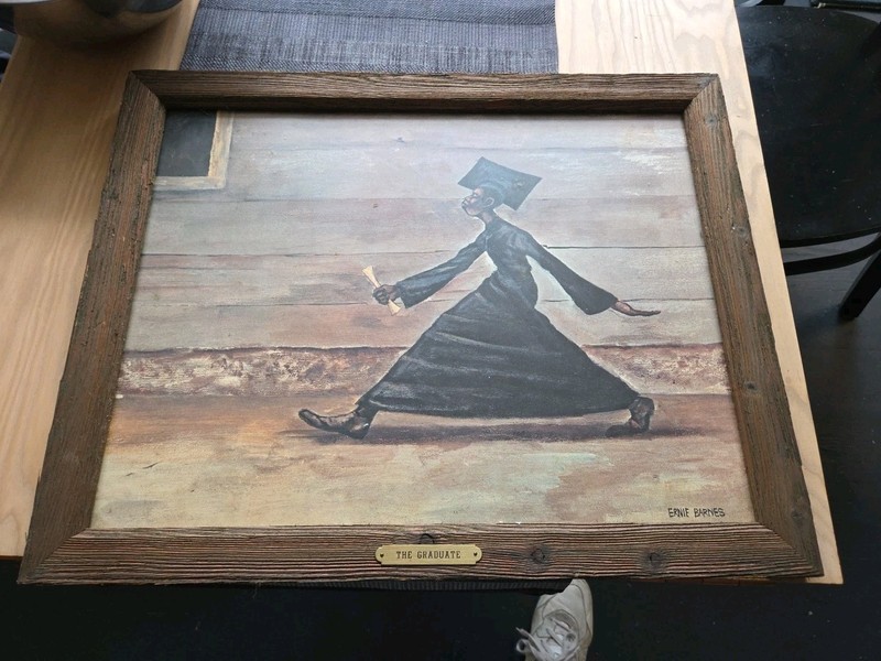 Ernie Barnes The Graduate Lithograph Custom Frame w Plaque Graduation Diploma
