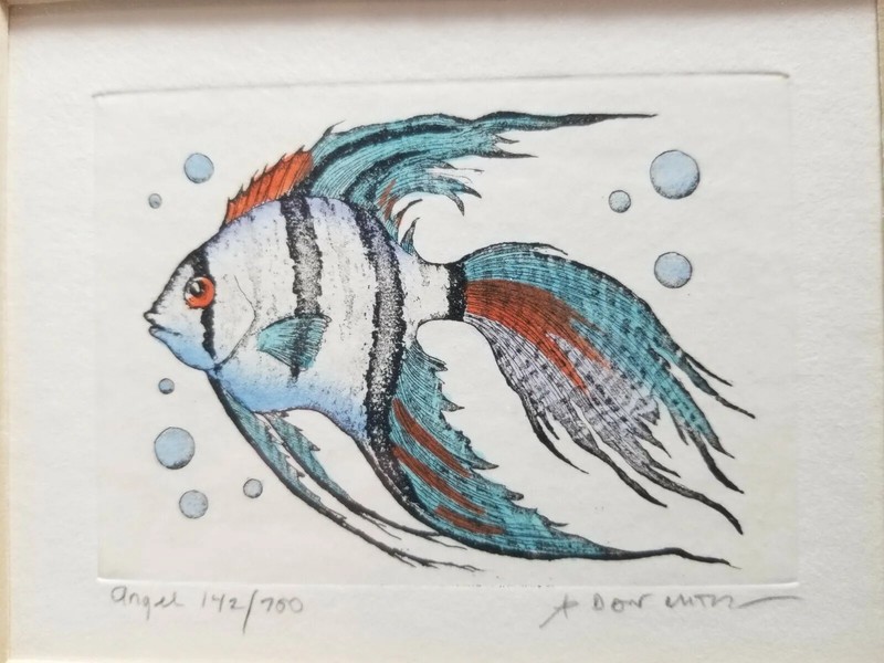 Dan Mitra Color Etching On Paper «Angel» 142/750 Signed Angelfish Fish Print LE