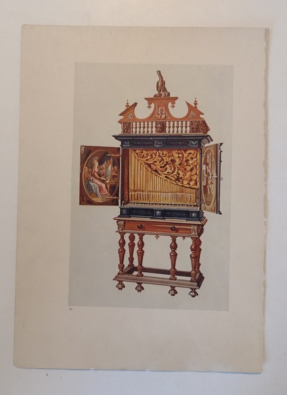 Positive Chamber Organ Keyboard Original Color Lithograph Book Plate Print 1921