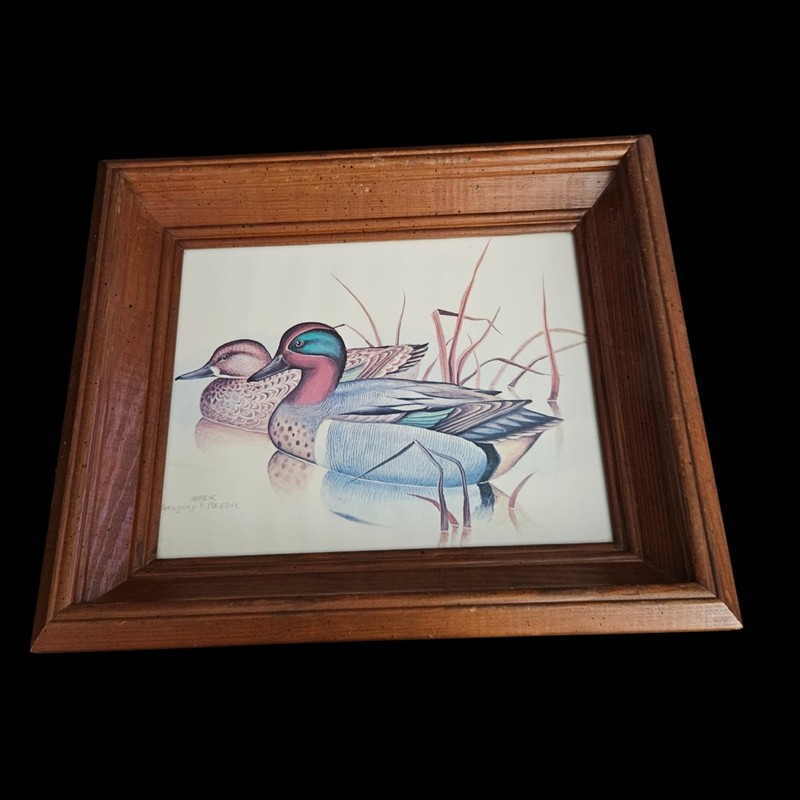 Gregory F Messier Duck Print Framed Wood Wall Art Wildlife Pair Ducks