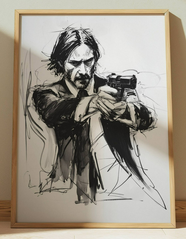 JOHN WICK INK DRAWING PRINT SKETCH 8″ x 10″ JOHN WICK WALL ART