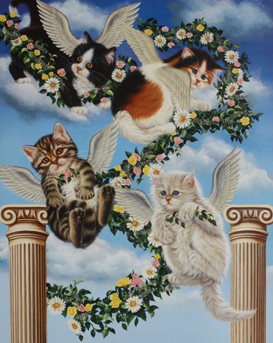 Higgins-Bond Heaven Sent Cat Angels Signed & Numbered Mixed Media on Paper