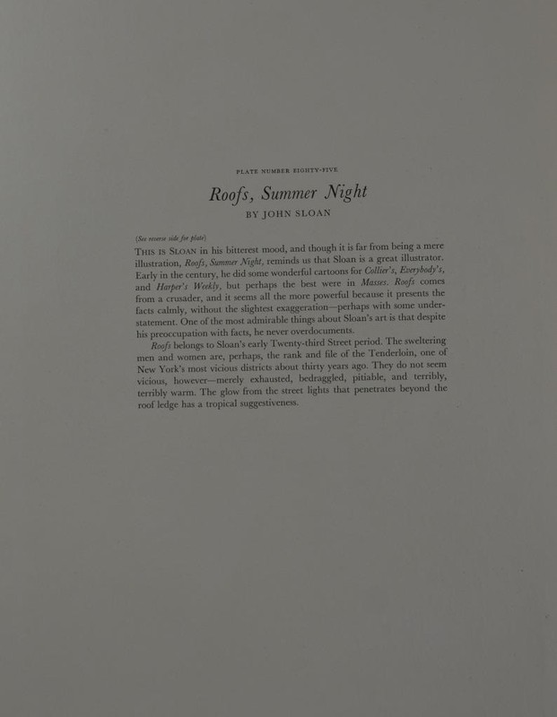 Vintage 1930's Art Print John Sloan Roof Summer Nights Wall Décor History gallery