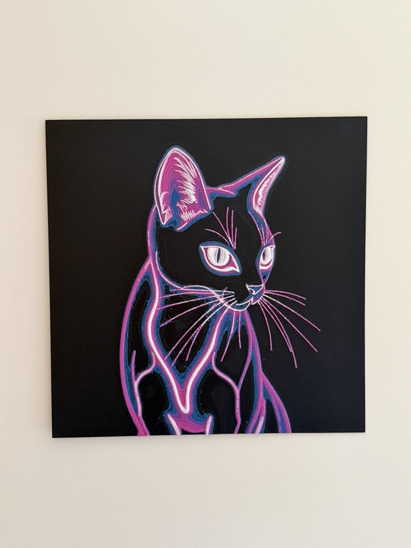 Cat – Neon Style Art Print | 3D Printed, Modern Wall Decor, Feline Gifts