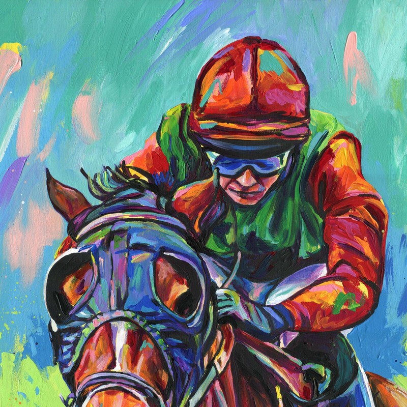 Horse Jockey Art Print | Acrylic Painting | Unique Wall Decor | Kentucky Derby